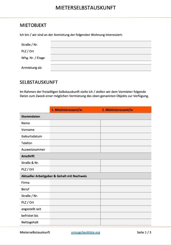 Mieterselbstauskunft: Vorlage 2024 als Word & PDF zum Download