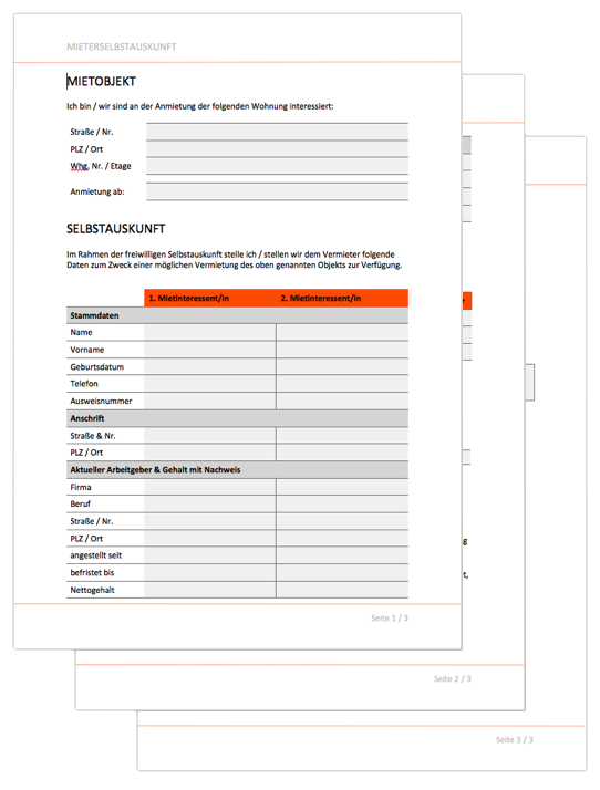 Mieter Selbstauskunft Formular Kostenlos
