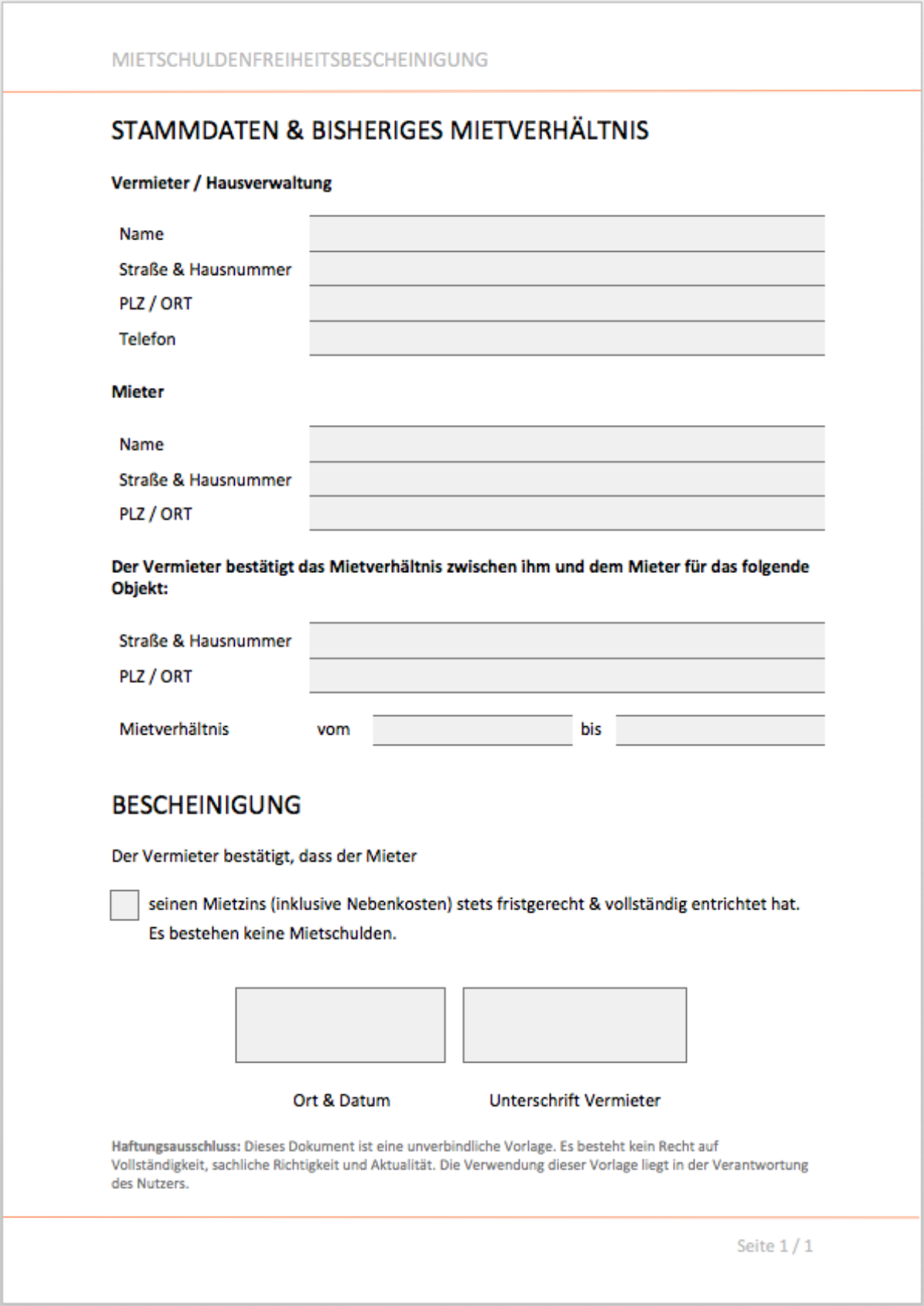 Mietschuldenfreiheitsbescheinigung Vorlage Als Word Pdf