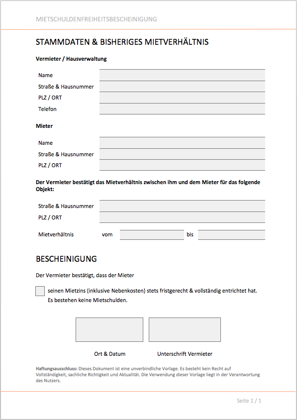 Mietschuldenfreiheitsbescheinigung Vorlage Als Word Pdf